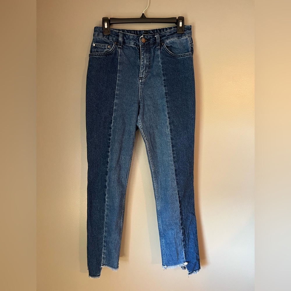 Topshop Boutique Two Tone High Rise Straight Jeans - size (6)